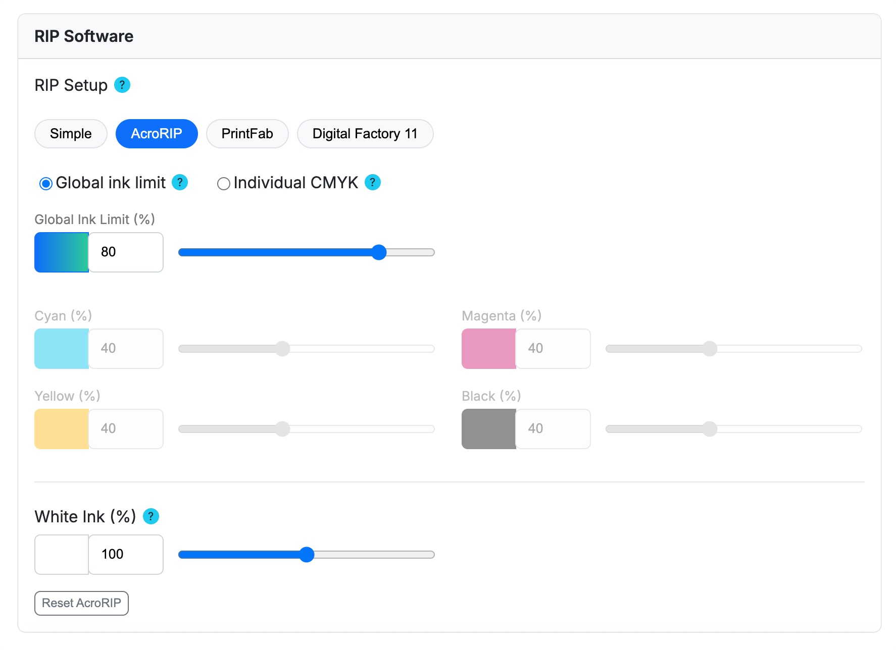 AcroRIP controls preview